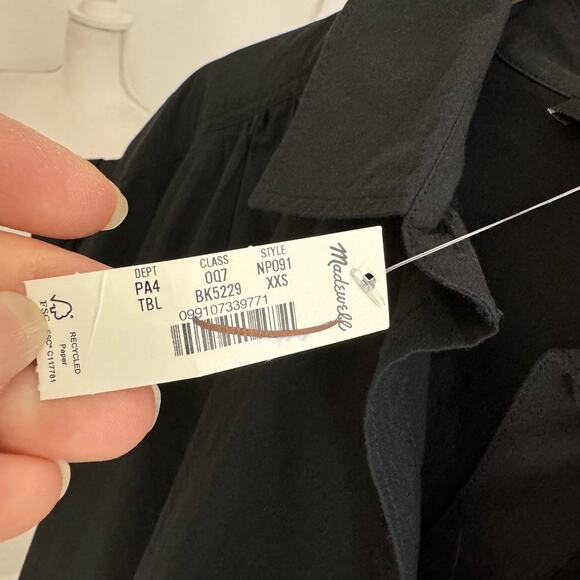 Madewell Collared Button Front Mini Shirtdress Womens XXS True Black - Picture 10 of 13